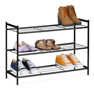 Abbildung von relaxdays Schuhregal Metall mit 3 Ablagen, Schwarz