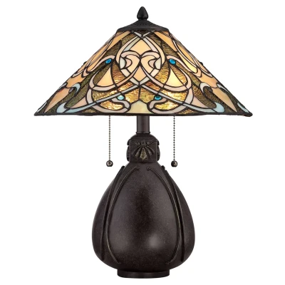 Abbildung von Quoizel QZ India TL Tischleuchte 2xE27 H:49,5 L:40,6 B:41 im Tiffany Stil