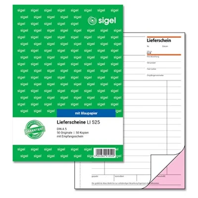 Abbildung von SIGEL LI525 Lieferscheine mit Empfangsschein, A5, 2x50 Blatt, Blaupapier, ultrafeiner Mikroperforation