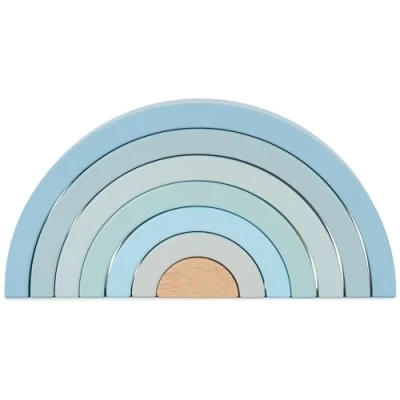 Abbildung von Bieco Holz Regenbogen Baby blau Steckspiel Motorikspielzeug groß Bausteine Holzregenbogen Stapelspiel Stapelregenbogen
