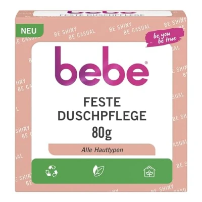 Abbildung von bebe Erfrischende feste Duschpflege (80 g), seifenfreies &amp; festes Duschgel für alle Hauttypen, Dusche mit Bio Pfirsich Nektarine