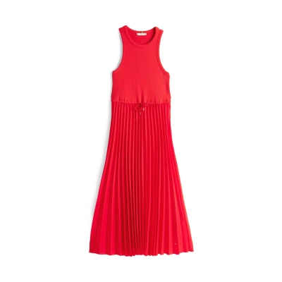 Abbildung von TOMMY HILFIGER Damen Pleated Dress Rib Tank Plissiertes Kleid Midi NS WW0WW39342, Red (Primary Red), M