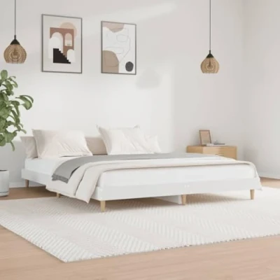 Abbildung von vidaXL Bettgestell, Bett mit Holzbeinen, Doppelbett für Schlafzimmer, Bettrahmen Lattenrost, Schlafzimmerbett, Weiß 200x200cm Holzwerkstoff