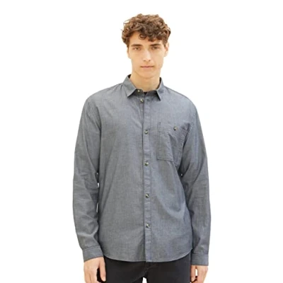 Abbildung von TOM Tailor Denim MIT Brusttasche Hemd, Herren, Größe: Medium, Black mini herringbone