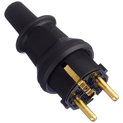 Abbildung von Schutzkontakt Stecker mit Knickschutztülle, IP44 Schutzklasse, spritzwassergeschützt, 250V (16A) bruchfest, schwarz, 173016046