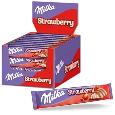 Abbildung von Milka Choco Erdbeer Riegel, 36 x 36,5g, Schokoladenriegel mit Milchcrèmefüllung und Crispies