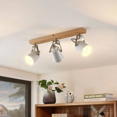 Abbildung von Lindby Deckenleuchte Blana, dimmbar, Leuchtmittel nicht inklusive, Skandinavisch, Metall, holz, weiß matt, 3 flammig, E14