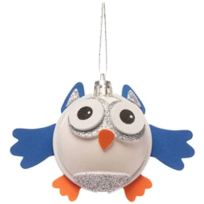 Abbildung von Baker Ross FE975 Schneeeule Kugeln Bastelset aus Holz 6er Pack, Weihnachtsbaumschmuck zum Selbermachen, Holzbasteleien für Kinder, Holzdekorationen Weihnachtsbäume