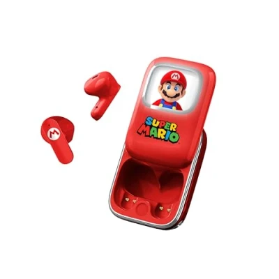 Abbildung von OTL Technologies Kabellose Kopfhörer Super Mario mit verschiebbarer Ladebox und LED Licht