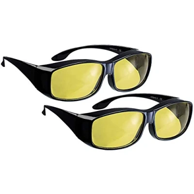 Abbildung von PEARL Nachtbrille Autofahren: 2er Set Überzieh Nachtsichtbrillen Night Vision für Brillenträger (Nachtsichtbrille Autofahren, Auto, Schutzbrille)