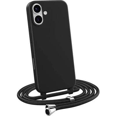 Abbildung von MyGadget Handykette für iPhone 16 Plus [ Hülle mit verstellbaren Band ] TPU Handyhülle Handyband zum Umhängen Kordel Schnur Case Schutzhülle Schwarz