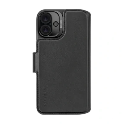 Abbildung von Apple iPhone 16 Plus Hülle MagSafe Echtleder Decoded Klapphülle/2 in 1 Case Handyhülle Schwarz