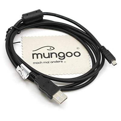 Abbildung von USB Datenkabel Daten Kabel für Casio Exilim EX H5, S9, Z16, Z33, Z35, Z37, Z42, Z350, Z370, Z670, Z680, Z690, Z790, Z800, ZS5 mit mungoo Displayputztuch