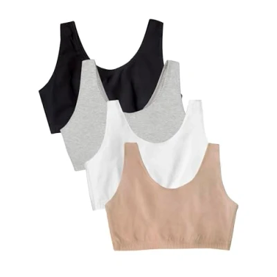 Abbildung von Fruit of the Loom Damen Built Up Tank Style Bra Value Pack Sport BH, Undurchsichtige, Schwarz/Heather Grey/Sand/Weiß, 85 (4er
