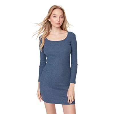 Abbildung von TRENDYOL Damen Zwarte vierkante kraag bodycon gebreide jurk Dress, Indigoblau, S EU