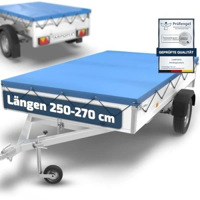 Abbildung von Tarpofix® Schutzplane Anhänger Flachplane 256 x 145 cm inkl. Planenseil, randverstärkte Anhängerplane Abdeckplane u.a. passend für Pongratz LPA 250/13 Modelle