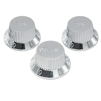 Abbildung von Musiclily Pro Metrische Größe 18 Splines 1 Volume 2 Tone Potiknopfe Strat Knobs Set für Stratocaster Squier ST Style E Gitarre, Chrom