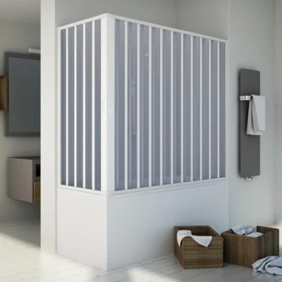 Abbildung von Forte Badewannenaufsatz Duschkabine in PVC 150x70 cm H150 mod. Santorini Zentral