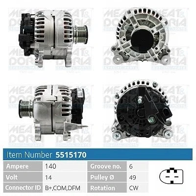 Abbildung von MEAT &amp; DORIA 5515170 Lichtmaschine 14V 140A VOLKSWAGEN: Transporter 5 Bus, Golf 7 Schrägheck, Kastenwagen, AUDI: A4 B8 Limousine