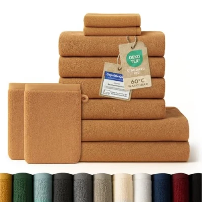 Abbildung von Blumtal Handtuch Set 10 Teilig Handtücher 100% Baumwolle, weich und saugstark, Frottee (10er Set), 2 Bade , 4 Hand Gästetücher + Waschlappen