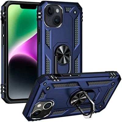 Abbildung von Verco Hybrid Armor Shiel Case für iPhone 14 Plus Hülle, extrem robust mit Magnet Fingerring Halter Handyhülle Panzerhülle, Blau