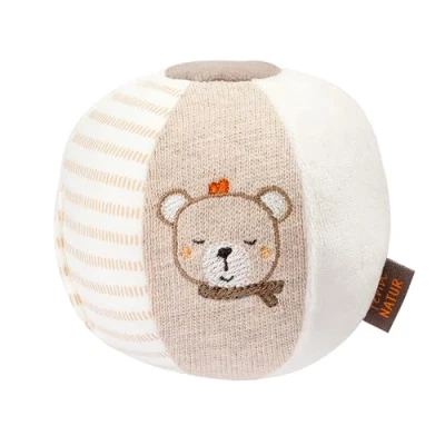 Abbildung von Fehn Activity Stoffball Esel &amp; Teddy fehnNATUR Spielball mit Bio Baumwolle Ball Babyspielzeug Rassel Greifball zur Förderung der Motorik Spielzeug für Babys Kleinkinder ab 0+ Monaten