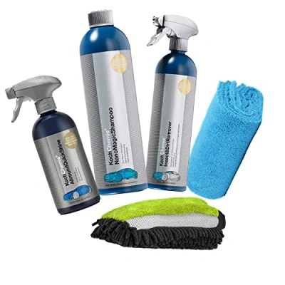 Abbildung von detailmate Autowäsche Set: Koch Chemie Insekten &amp; Schmutzentferner 750ml + Nano Magic Shampoo Allround Qucik Shine 500ml Insect Dirt Remover 750 ml 3in1 Waschhandschuh Mikrofaserbezug