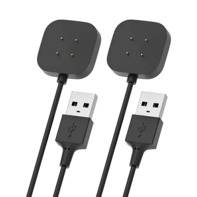 Abbildung von Bicmice Kompatibel mit Fitbit Sense &amp; Versa 3 Ladegerät, Ersatz Ladekabel, Dock für 2, Sense, 4, Smartwatch, 100 cm, magnetisch, kabellos, 2 Stück