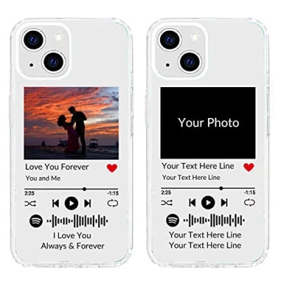 Abbildung von Benutzerdefinierte Softphone Hülle für iPhone 13 mit Spotify Code, personalisierte Musik Telefonhülle Ihrem Foto und Texten, durchsichtige TPU Schutzhülle, Transparent