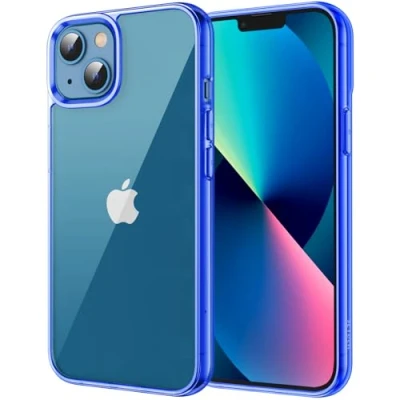 Abbildung von JETech Hülle für iPhone 13 6,1 Zoll, Nie Vergilbung Stoßfeste Stoßstange handyhülle, Anti Kratzt Transparent Rückseite (Blau)