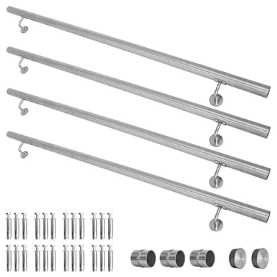 Abbildung von V2Aox Handlauf Treppengeländer aus Edelstahl, Durchmesser: 4,2 cm, Rostfrei &amp; Wetterfest, Inklusive Montagematerial, Halter, Länge: 600 cm