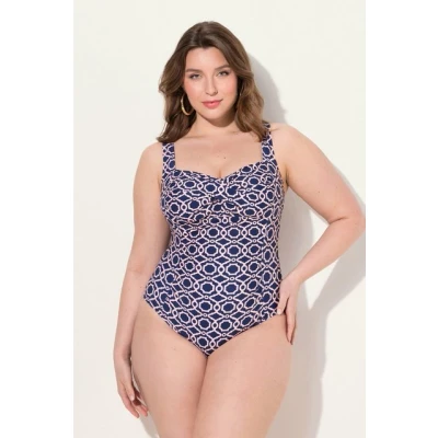 Abbildung von Ulla Popken Geometric Badeanzug, Damen, Größe: 48, Dark indigo