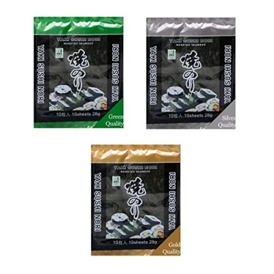Abbildung von Pamai Pai® Probierset: 75g Yaki Sushi Nori Blätter GRÜN SILBER GOLD 3x10 Blatt Seetang