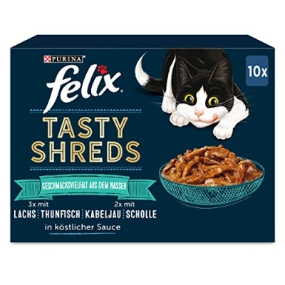 Abbildung von FELIX Tasty Shreds Katzenfutter nass in Sauce, Geschmacksvielfalt aus dem Wasser, 6er Pack (6 x 10 80g)