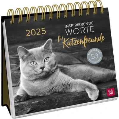 Abbildung von Postkartenkalender 2025: Inspirierende Worte für Katzenfreunde: Katzenkalender. Wochenkalender zum Aufstellen, Tischkalender mit Spiralbindung und 53 Postkarten Heraustrennen