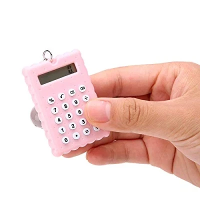 Abbildung von Schlüsselbundrechner, Portable Cute Cookies Style Schlüsselanhänger Rechner, 8 Bit Display Taschenrechner für Kinder/Studenten(Rosa)