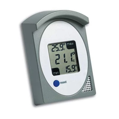 Abbildung von TFA Dostmann 30.1017.10, Elektronisches Umgebungsthermometer, Indoor/Outdoor, Digital, Grau, Kunststoff, Wand