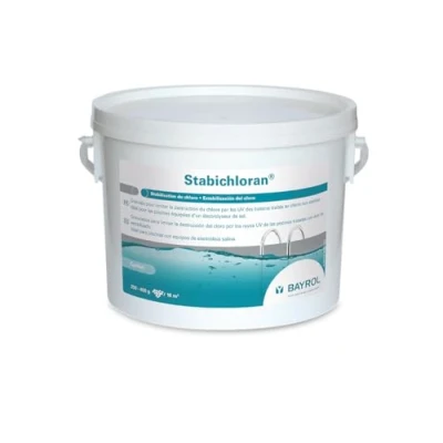 Abbildung von BAYROL Stabichloran 3 kg Granulat zur Verhinderung von Chlorverlusten Ideal für Pools mit Salzelektrolyse Schützt das Chlor vor UV Strahlen &amp; dient effektiv als Chlorstabilisator Weiß