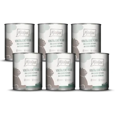 Abbildung von MjAMjAM Premium Nassfutter für Katzen vorzügliches Kalb &amp; Truthahn an leckeren Möhrchen, 6er Pack (6 x 800 g), getreidefrei mit extra viel Fleisch
