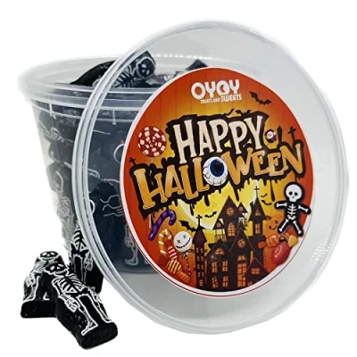 Abbildung von 500g Halloween Schoko Skelette aus Milchschokolade I ca. 70 Stück in einem Party Bucket Ideal für Halloweenparties oder als Füllung den Süßigkeitenkorb