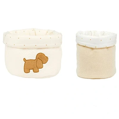 Abbildung von Nattou Aufbewahrungskörbe 2 er Set, Hund Charlie, Ideal für Babyartikel, Ca. 20 x cm + 15 cm, Vegan, Strick &amp; Jacquard, Polyester, Beige