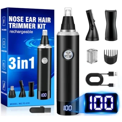 Abbildung von Nasenhaartrimmer 3 in 1 Nasentrimmer Herren Nasenhaarschneider USB Wiederaufladbar Ohrhaartrimmer Schmerzloser Nasenhaarentferner Ohrhaarschneider Augenbrauen Ohrentrimmer für Männer&amp;Frauen,IPX7,AKKU