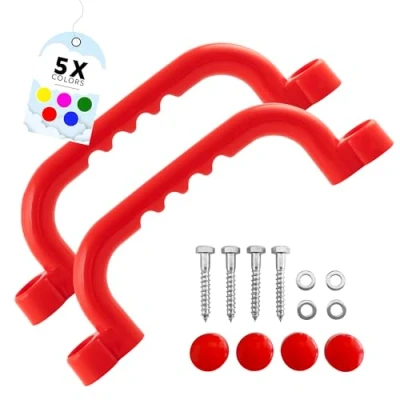 Abbildung von GO!elements Haltegriff und Spielhaus Zubehör Outdoor Klettergriffe Kinder Haltegriffe Spielturm oder Baumhaus inkl. Befestigungsmaterial Paarweise (2 Stück), Farbe: Rot