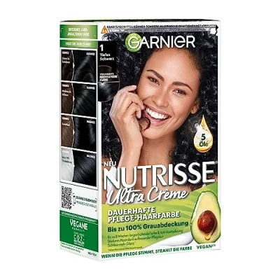 Abbildung von Garnier Nutrisse Dauerhafte Pflege Haarfarbe mit nährenden Fruchtölen, Coloration 8 Wochen Halt, Ultra Crème Tönung, 10 Liquorice