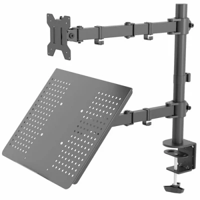 Abbildung von VIVO Voll einstellbare Einzel Computer Monitor und Laptop Schreibtischhalter Combo schwarz Ständer mit Tülle Option passt 13&quot; bis 24&quot; Bildschirme (Stand v002c)