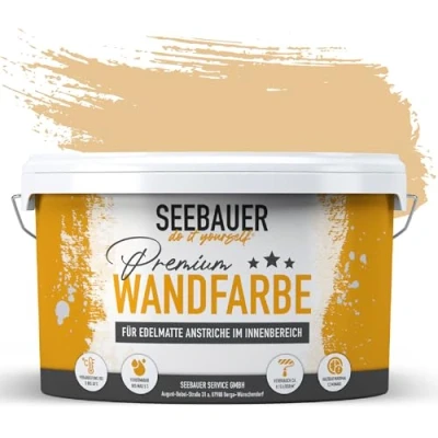 Abbildung von SEEBAUER diy Wandfarbe Braun 2,5L für Innen (No. 627 Toscana Valley) Edelmatte hellbraune Innenfarbe Brauntöne sehr hohe Deckkraft Matt, Abwaschbar und Tropffrei