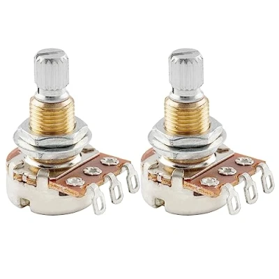 Abbildung von Musiclily Pro Messinggewinde Mini Metrische Größe Split Shaft Control Poti A1 Meg Audio Taper Potentiometers für Gitarre (2er Set)