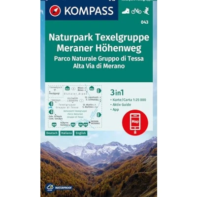 Abbildung von KOMPASS Wanderkarte 043 Naturpark Texelgruppe, Meraner Höhenweg, Parco Naturale Gruppo di Tessa, Alta Via Merano 1:25.000: 3in1 Wanderkarte, mit ... in der App. Fahrradfahren. Skitouren.