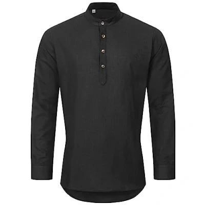 Abbildung von Indumentum Herren Hemd Schlupfhemd Leinenhemd Hemden Langarm Regular Fit Herrenhemd Basic Sommerhemd Männer Shirt H 346 Schwarz XL