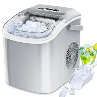 Abbildung von Kleine Eiswürfelmaschine Kompakt Selbstreinigend mit Griff 9 Eiswürfel in 6 Minuten Fooing Ice Maker Cube Maschine für Zuhause